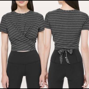 Lululemon Time to Restore Tie Shirt Gray Striped